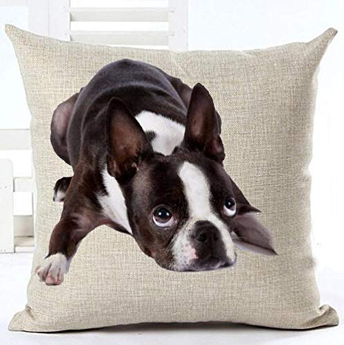 Cotton Linen Cute Funny Various Pet Dogs Human Friends Boston Terrier Throw Pillow Covers Cushion Cover Decorative Sofa Bedroom Living Room Square 18 Inches