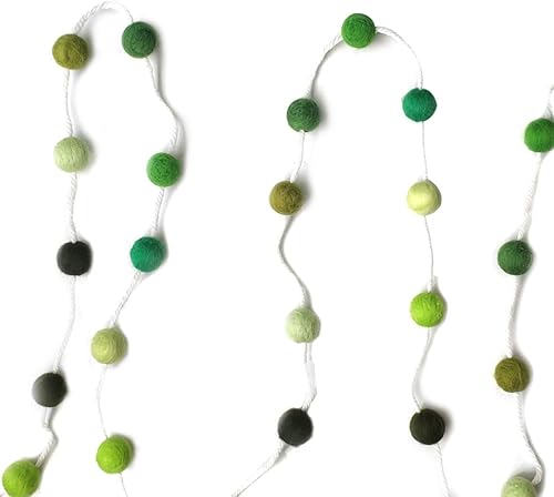 Miniatura 4 de 35 bolas de fieltro de lana de 9 pies de largo (0.787 in), bola de fieltro de lana 100% ajustable, guirnalda de pompones, verde hecha a mano para