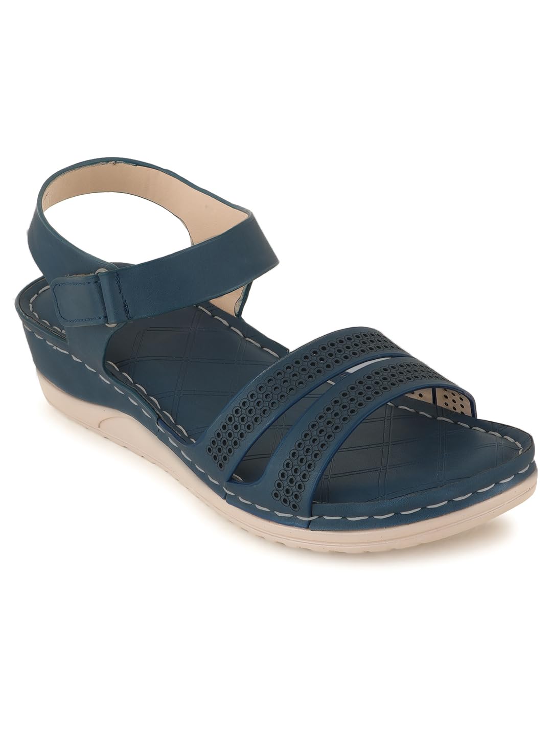 Women Solid Ankle and Foot Strap Fashion Hook & Loop Closure Wedges Sandals Water Resistant | Laser Cut Design | Faux Leather | Cushioned Footbed | Office, Party and Formal Occasions-image-10