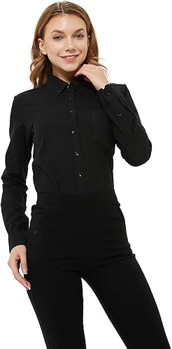Miniatura 2 de MGWDT Camisa de Botones para Mujer de Manga Larga Blusa Camisa Oxford de Corte Clásico Tops de Algodón Resistente a las Arrugas (2XS-3XL)