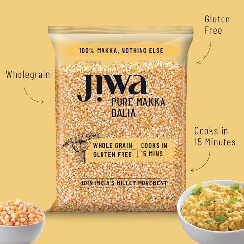 Image of Jiwa Pure Makka Dalia | Cooks In 15 Minutes | Wholegrain | Broken Corn /Makki Daliya | Gluten Free | 500 g (Pack of 2)