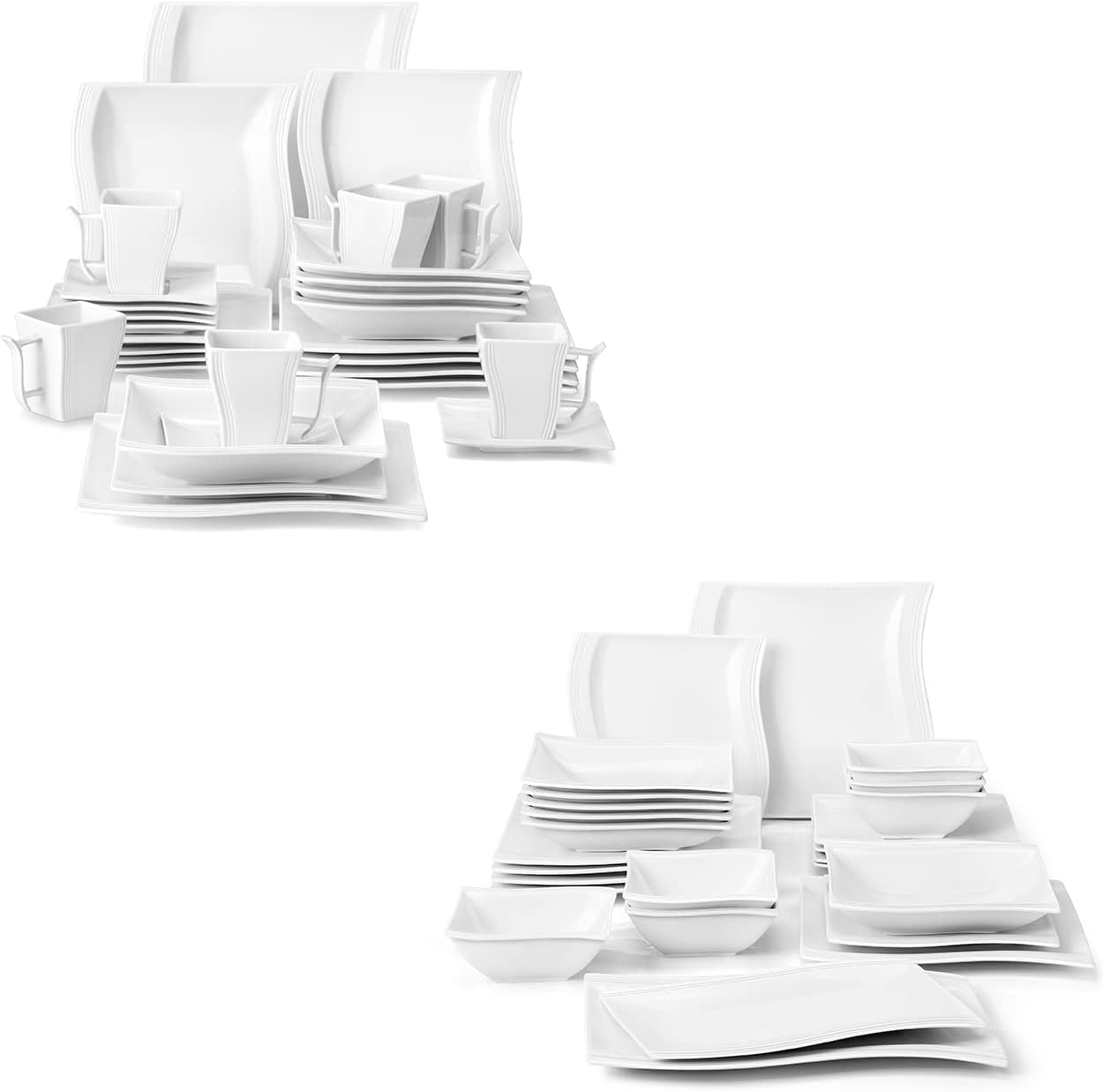 MALACASA 30 Piece Ivory White Dinnerware Sets Bundle with