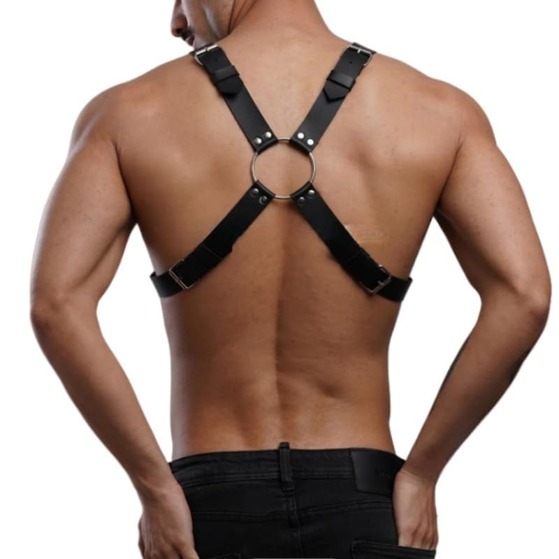 Fstrend Men's Chest Harness Belt Black Faux Leather Shoulder Strap Fashion Rave Body Accessory3