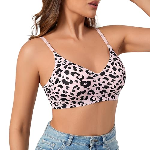 Image of DEANGELMON V Neck Bra Padded Seamless Adjustable Straps Bralettes Everyday Basic Sleeping Bras Multiple Pack