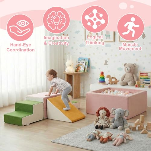 Image of Foam Climbing Toys for Toddlers with Large Ball Pit | Climbing Blocks, Soft Play Climb and Crawl Activity Playset, Toddler Play Crawling Climbing Sliding Indoor(Excluding Balls)