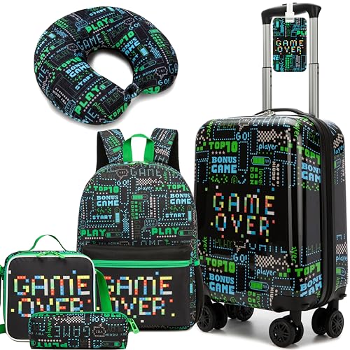 Image of Kid's Luggage Set 5 Piece Suitcase Set 16 inch Hardside Luggage with Spinner Wheels Boys Carry on Toddler Travel Rolling Luggage Airline Approved