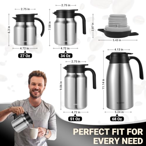 Image of Insulated Coffee Carafe, 68 oz, Keeps Hot for 12H, Silver