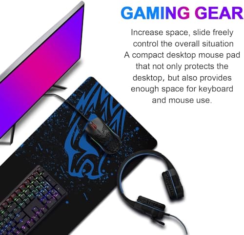 Image of Blue Leopard Gaming Mouse Pad 700 x 300 x 2 mm, Large Desk Mat with Non-Slip Rubber Base & Stitched Edges, Smooth Fabric Surface for PC, Laptop, Keyboard & Mouse(1-pcs)