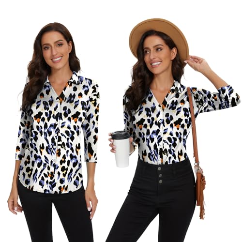 Image of Soneven Womens Golf Polo Shirts 3 /4 Long Sleeve V Neck Button Down Shirts Business Causal Work Blouses Tops