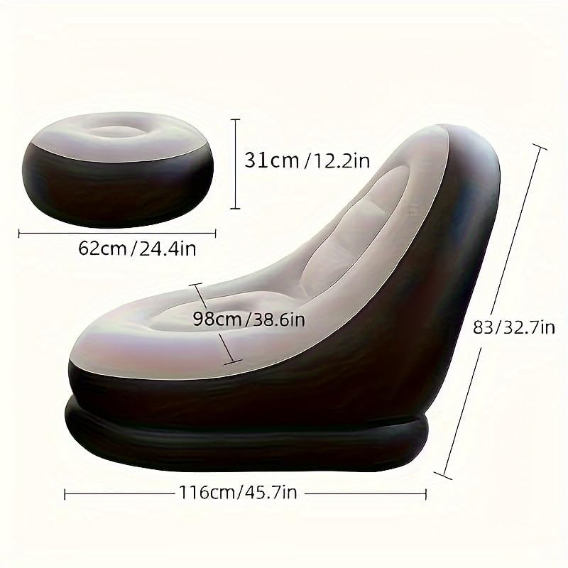 HELOROS Inflatable Lounge Chair for Adults| Flocking Air Sofa with Standard Ottoman Foot Mat| Lounge Air Lazy Sofa Set| Sofa Chair Relaxation and Style Combined| Comfort for Travel, Camping 1
