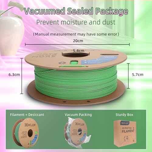 Image of 3DHoJor Dual Color Matte PLA 3D Printer Filament 1.75mm 2 in 1 Coextrusion 1KG Spool (2.2lbs) Multicolor PLA with Smooth Matte Finish for FDM 3D Printers-Green Pink