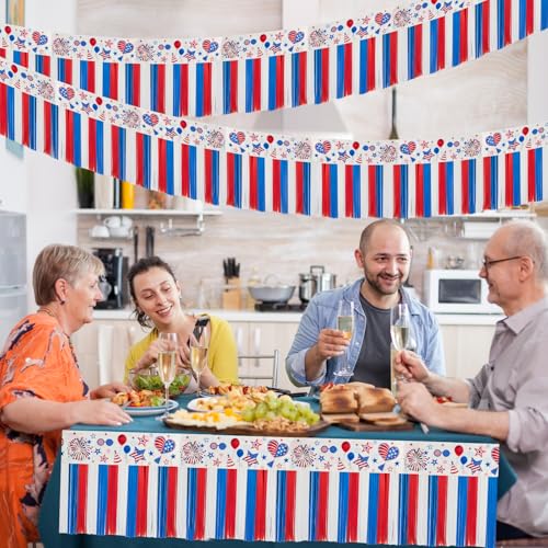 Image of 4th of July Decoration 4 Packs 10 Feet Long Foil Fringe Star Garland Memorial Day USA Red White Blue Independence Day Tinsel Metallic Streamers Patriotic Banner Car Parade Floats Garden Trailer
