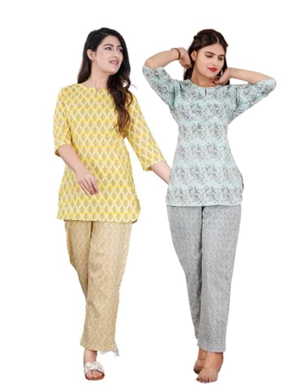 Image of Ganpati Cotton Printed Night Suit for Women's Shirt and Pyjama Sleep wear Set for Womens and Girls Combo Pack