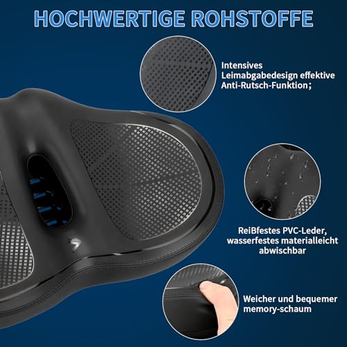 Bequemer Übergroßer Fahrradsattel - Ergonomischer Fahrrad Sattel für Herren & Damen mit Memory-Foam - Atmungsaktiv und Stoßdämpfend - Universeller Ersatzsattel für MTB, E-Bike, Cityrad & Rennrad