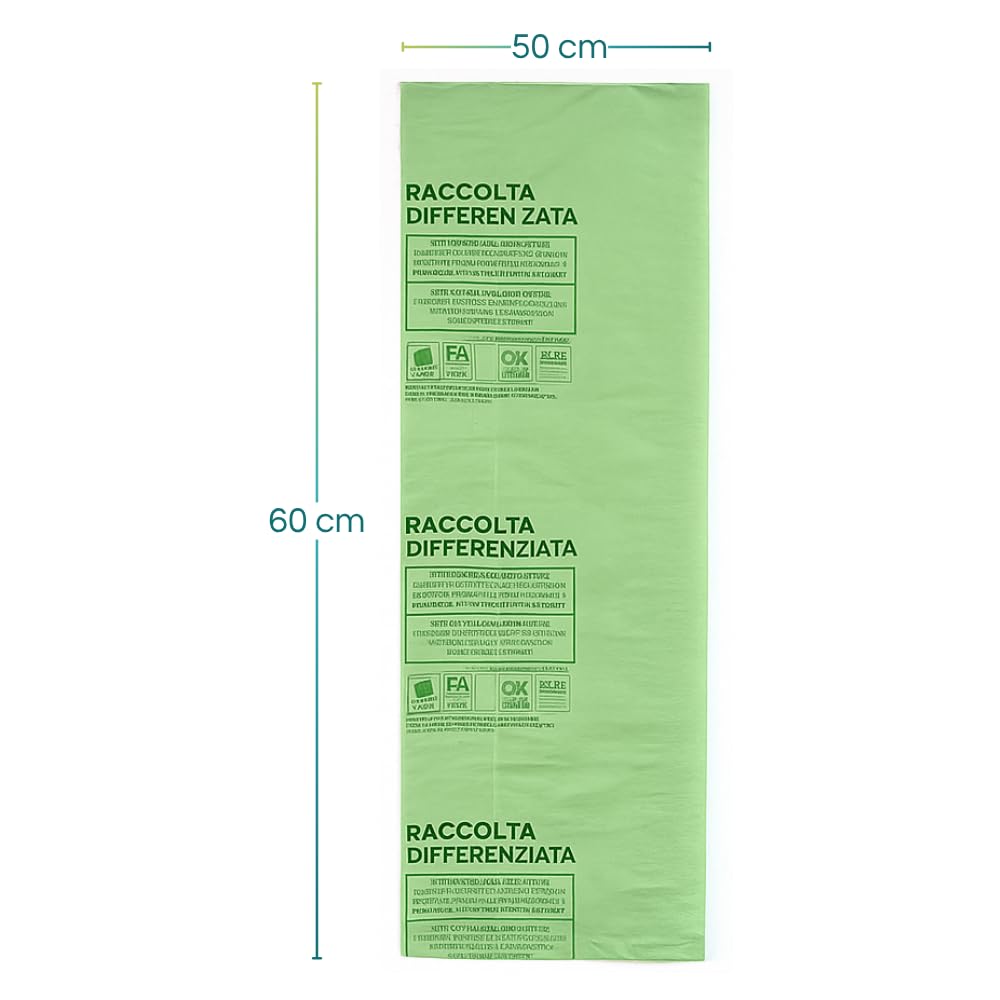 Virsus 500 Sacchi Raccolta Umido e Organico cm 50x60 Capacità 30 Litri biodegradabili e compostabili sacchetti piccoli spazzatura Bio
