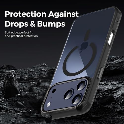 Image of VONZEE Translucent Clear Back Cover Compatible with (iPhone 17 Pro Case)(2025), PC Shockproof Scratch Resistant, Non-Yellowing, Support Mag-Safe Wireless Magnetic Charging - Black|6.3''