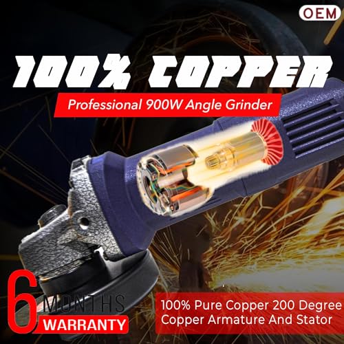 Image of OEM Professional Angle Grinder 4 inch /100mm Grinding Machine, Full Heavy Copper Motor, 900W, High Speed 12000 RPM Power Tool for Metal, Wood, Tile Grinding, Cutting, and Polishing AG510