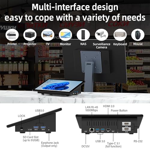 Image of HEIGAOLA Mini PC,10.1 Inch Touchscreen Win 11 Pro Mini Computer, Celeron N5095 8GB RAM /128GB ROM Mini PC with Screen,Dual RS232 HDMI,BT 5.0,WiFi 5.0,Type-C (N5095, 128, GB, 8+128 Battery)