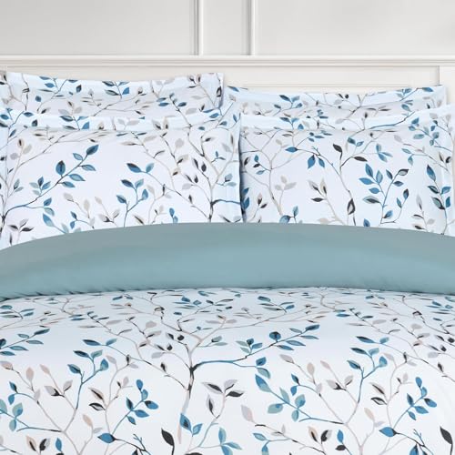 Majestic Giftware Madison Linen 4 Pcs 44" Twin Size Bedding Set (BL506-44T-4pc Set), Forest Ferns 300 TC Cotton Sateen Durable & Washable | 1 Fitted Sheet, 1 Duvet, 2 Pillowcases- Lux Collection