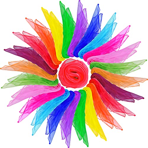 HKACSTHI 36 Pieces Play Juggling Scarves Magic Trick Performance Props Magic Scarf Dance Scarves Silk Scarves Movement Scarves Rhythm Scarves Rainbow Scarf Sensor Scarf Toy, 24 x 24 inch (12 Colors)