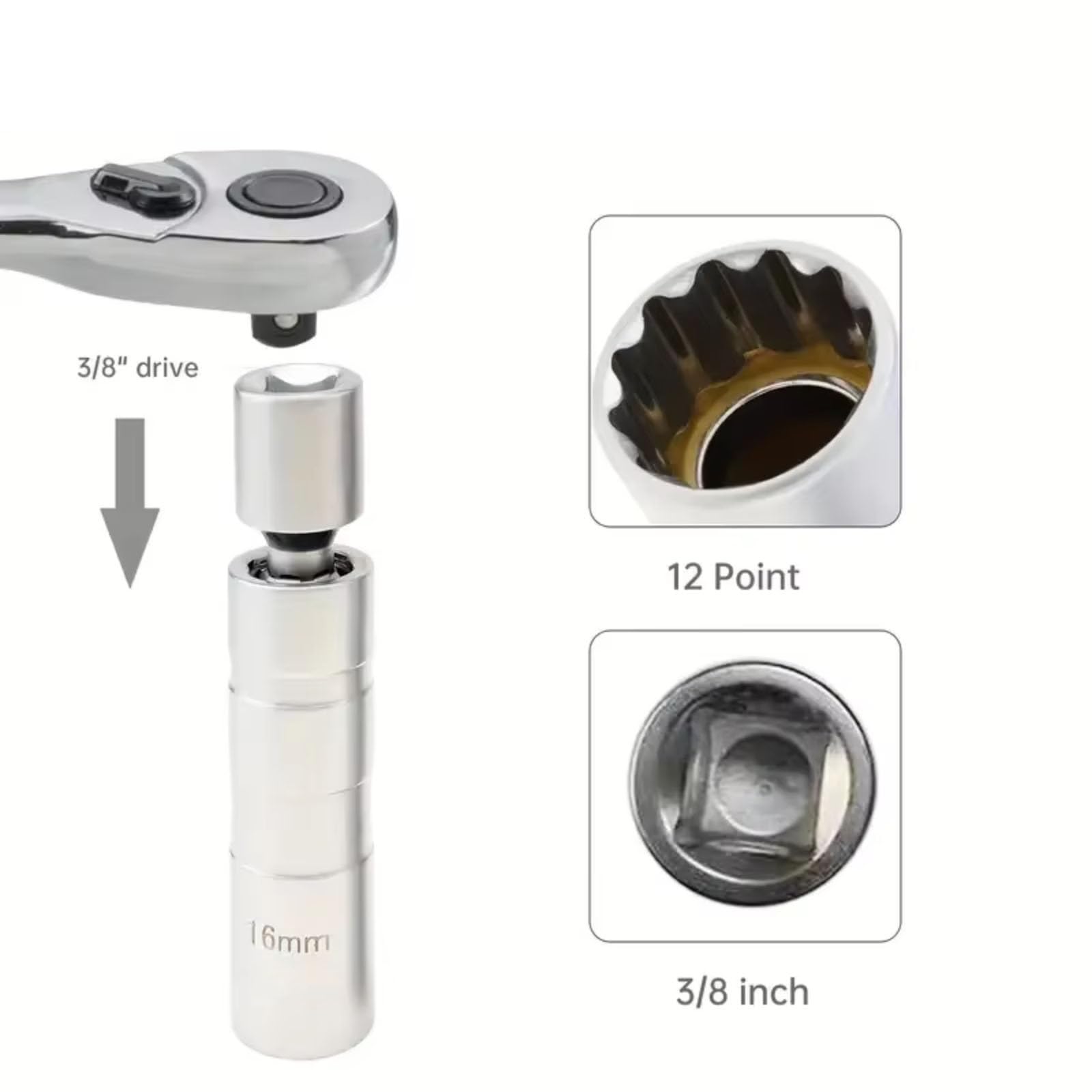 Llave bujía Encendido Llave De Tubo para Bujías De Coche Herramienta Extracción Reparación Magnética Enchufes De Pared Finos para Llave De Bujías(1set)