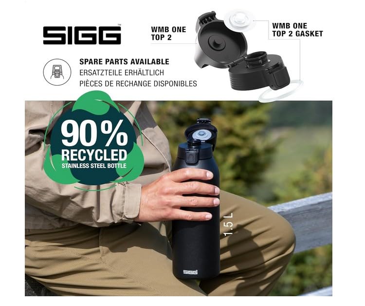 SIGG - Edelstahl Trinkflasche - Shield ONE Black - Für Kohlensäurehaltige Getränke Geeignet - Auslaufsicher - Federleicht - BPA-frei - Outdoor & Fitness - Schwarz - 1L