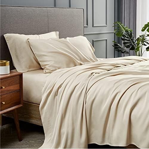 Image of Flat Bed Sheet with 1 Pillow Covers 600 Thread Count 100% Egyptian Cotton Bedsheet Single Size Beige