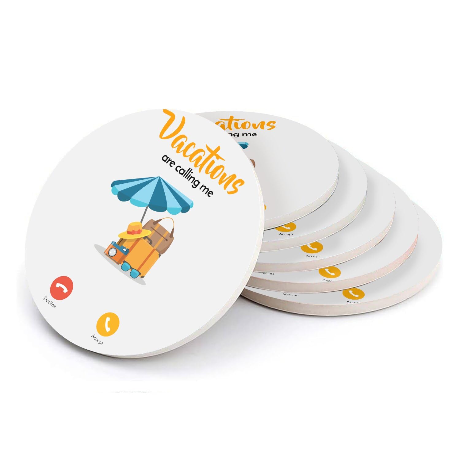 Sous-verre ronds en céramique Beach Sun Summer | Dessous de verre absorbants lot de 6