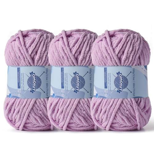 Image of 3 Pack Chunky Chenille Yarn for Crocheting, Baby Yarn for Crocheting Soft Blankets, Bulky Yarns for Crochet Amigurumi, 300g (223yds) Fluffy Velvet Yarns for Hand Knitting (3 Light Purple)