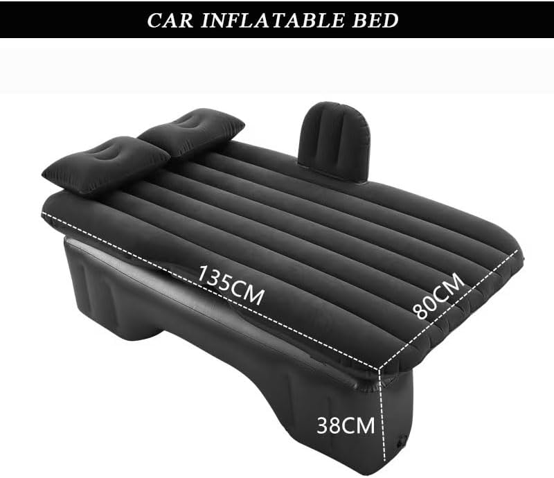 Car Air Mattress for Jeep Gladiator, Inflatable Back Seat Sleeping Pad with Pump & 2 Pillows, Folding Portable Camping Bed for Travel& Road Trips,Black