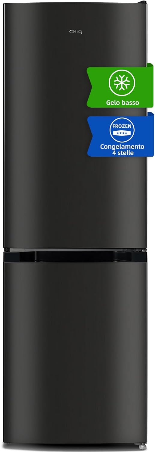 CHiQ Frigorifero Combinato FBM228NE4D 228 Litres (158+70) Frigo ventilato e Congelatore No Frost, Inox scuro, Porte reversibili, Classe energetica E, 41db, 12 anni di garanzia sul compressore