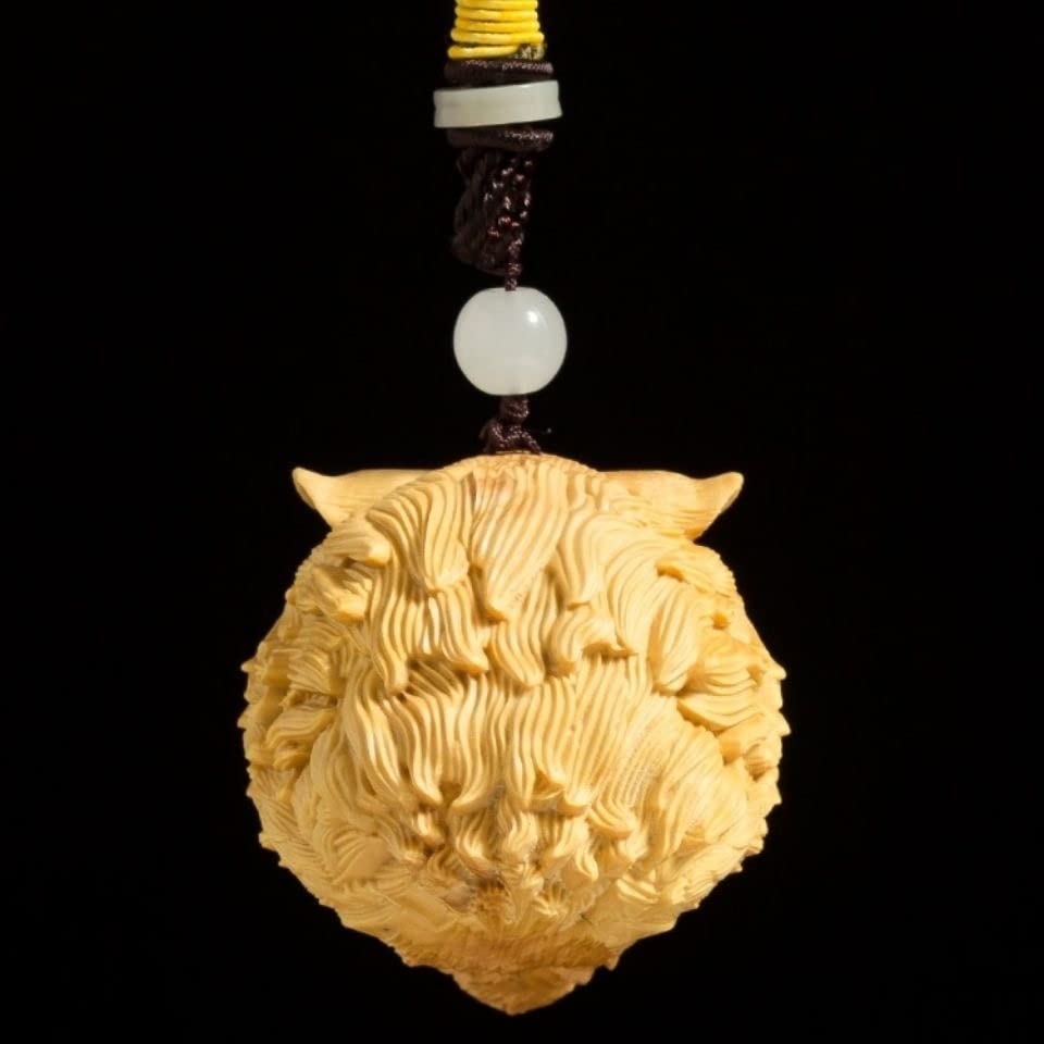 送料無料 寅年 虎頭根付 細密黄楊木彫 一刀彫 リアル繊細彫刻（寅/トラ