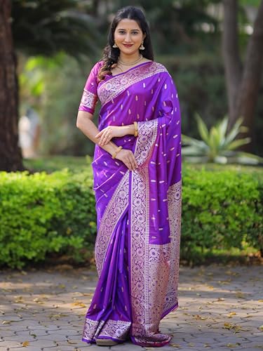 Image of SGF11 Women's Kanjivaram Pure Soft Silk Saree For Women Pure Golden Zari With Blouse Piece
