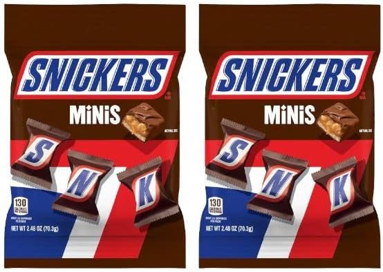 (2 pack) Snickers Minis Chocolate Bar with roasted peanuts, nougat, caramel and milk chocolate Candy 2.48 oz Bag