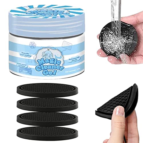 Jildouf Gel de limpieza para rejillas de ventilación de coche, masilla de gel 2 en 1 con posavasos de coche, limpiador de interior de gel reutilizable, limpiador de polvo para rejillas de ventilación,