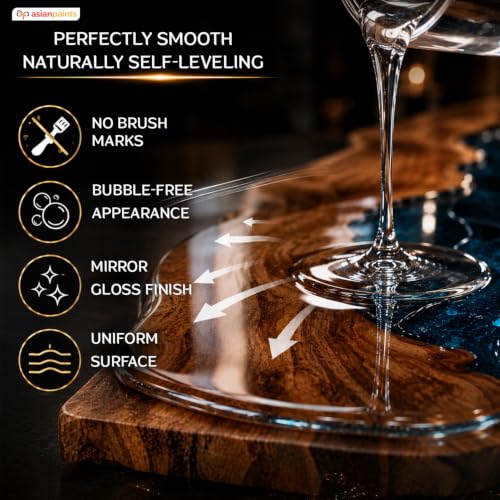 Image of Asian Paints Woodtech Epoxy Resin Crystal Clear Resin-and-Hardener with Self-Levelling Heat Resistance Easy to Use 12Kg Liquid Art Kit for River Table Jewellery Smooth Finish Crafting Projects (1Pc)