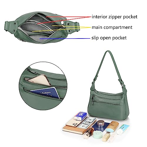 YALUXE Women's Real Leather Shoulder Bag Medium Size Handbag Purse with Multiple Zip Pockets4