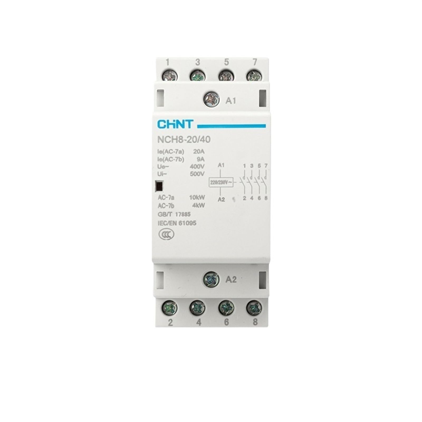 QEFHSVVZE NCH8 4P 3-Phase Din Rail Household AC Contactor 220V 500V~ 20A/25A 4NO/2NO 2NC Contactor(Nch8-20a-40 4no)