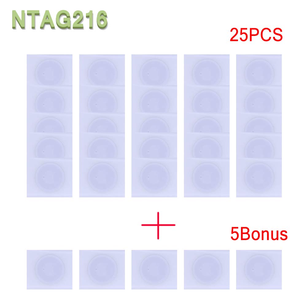 30pcs NTAG216 NFC Stickers/Tag/Adhesive Label RFID IC with 924 Bytes Fast Read/Write/Lock Compatible with All NFC-Enabled Smartphones and Devices