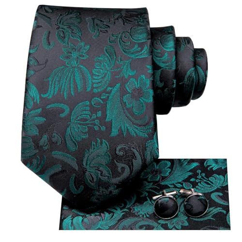 Image of Dubulle Mens Paisley Striped Tie Woven Necktie for Men and Handkerchief Cufflinks Set Wedding Formal Business