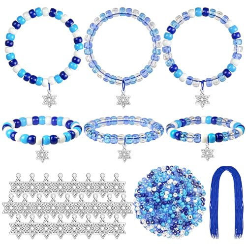 Cinrobiye 24 Set Hanukkah Beaded Bracelets Crafts Kit Bulk DIY Chanukah Beaded Stretch Wristband Craft Kit Festival of Lights Jewelry Making Kit Gifts for Winter Jewish Holiday Party Favors Supplies