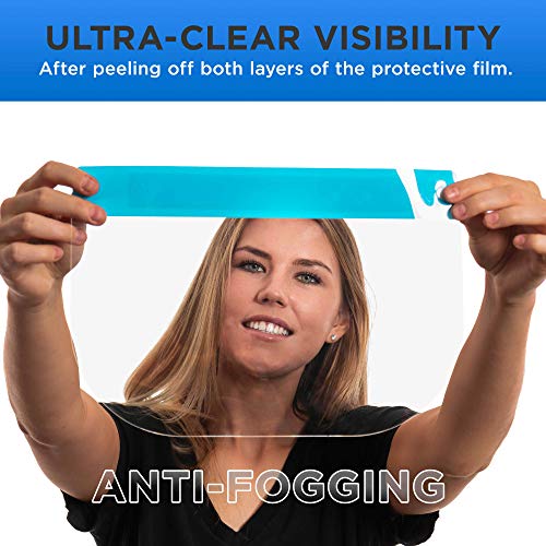 Salon World Safety 200 Face Shields (20 Packs of 10) - Ultra Clear Protective Full Face Shields to Protect Eyes, Nose and Mouth - Anti-Fog PET Plastic, Elastic Headband - Sanitary Droplet Splash Guard - Thumbnail 4