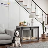 PawHut Hundekäfig 98 cm Hundebox für Zuhause mit Abschließbar Schiebetüren Moderne Metall Indoor Hundehütte für große Hunde Hundehaus 98 x 58 x 61 cm Grau