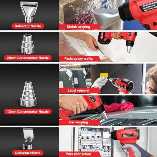 Heat Gun Cordless for Milwaukee 18V M18 Battery (No Battery), Hot Air Gun with 4 Nozzles, Battery Heat Gun for Welding, Bending Pipes, Colour Removal 5 Heat Gun Cordless for Milwaukee 18V M18 Battery (No Battery), Hot Air Gun with 4 Nozzles, Battery Heat Gun for Welding, Bending Pipes, Colour Removal - Image 5