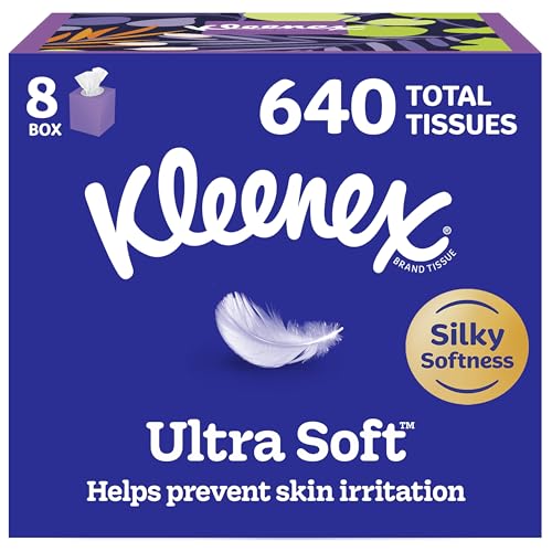 Kleenex Ultra Soft Facial Tissues, 8 Cube Boxes, 80 Tissues per Box, 3-Ply, Packaging May Vary