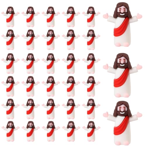 ARCHCRTC 30 Pcs Little Jesus Figurine Mini Tiny Jesus Figures Religious Christ Savior Doll for Hide and Seek Sunday Easter Egg Stuffers Baptism Gift (30, Red)