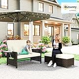 Outsunny Polyrattan Lounge-Sofa Gartensofa Gartenliege 2-Sitzer mit Kissen Hocker Braun - 2