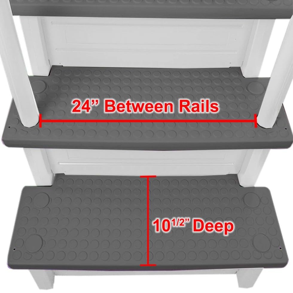Escalera para piscina blanca con peldaños grises 81 pulg alto miniatura 7