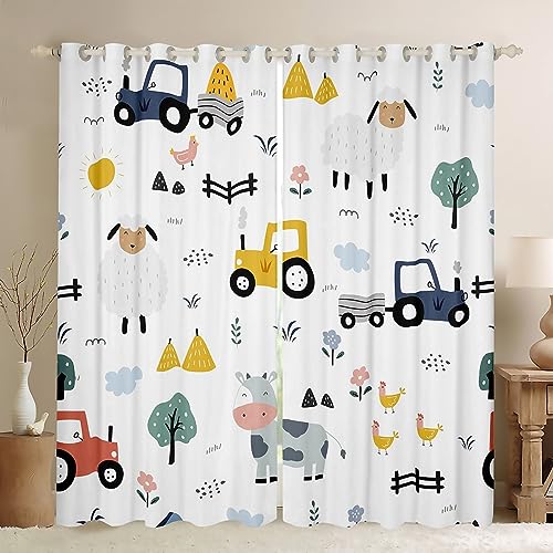 Homemissing Tractor Darkening Dreapes Cartoon Farm Equipment Trucks Curtains for Bedroom Living...
