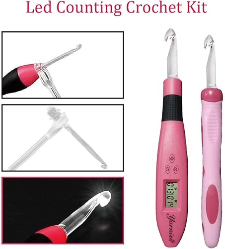 Miniatura 5 de Yarniss Juego de ganchos de ganchillo de 17 tamaños, ganchos de ganchillo iluminados para contador de puntadas y filas